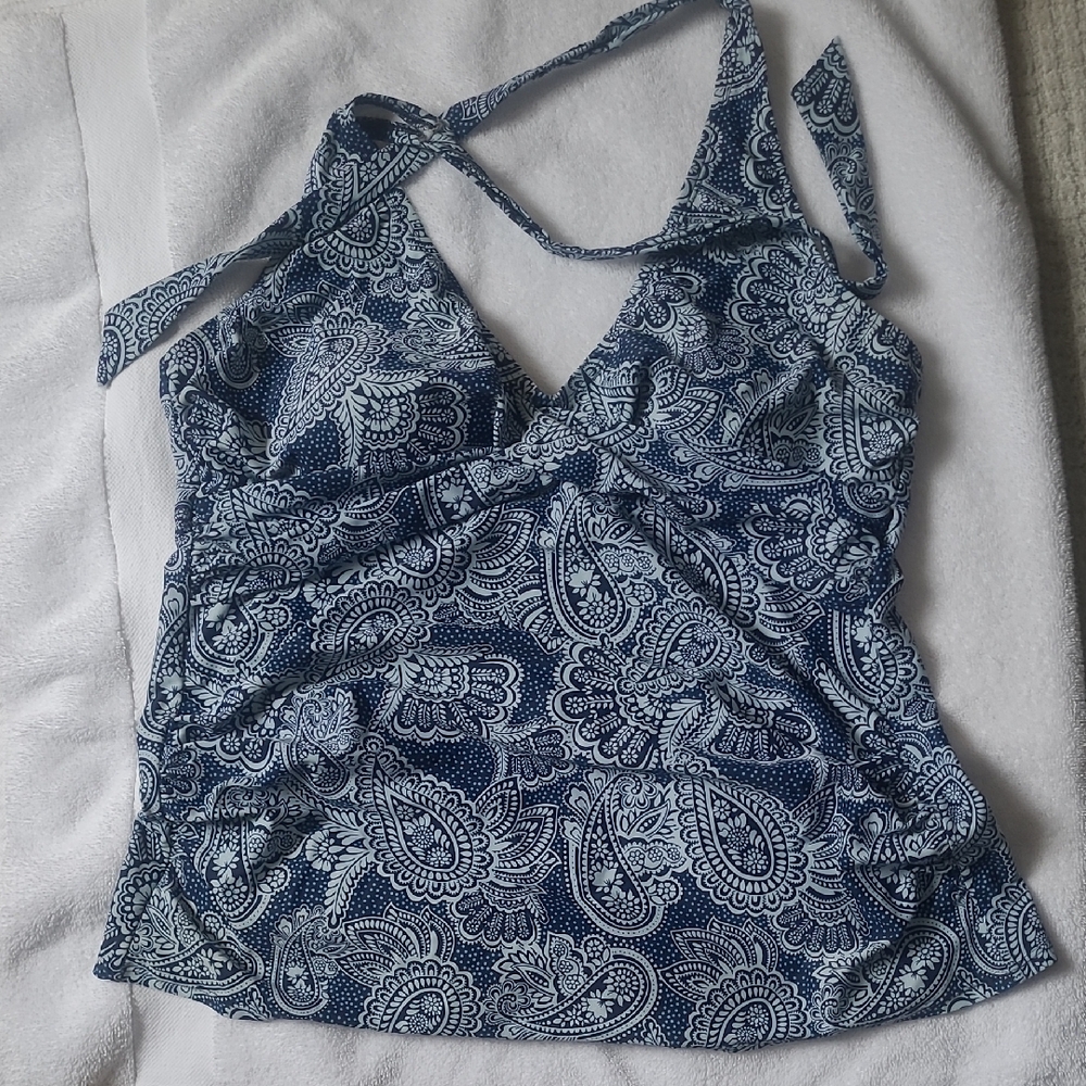 Blue Paisley V-Neck Women’s Halter Tankini Top